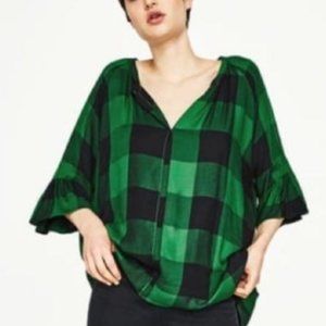 Zara Green & Black Plaid Top